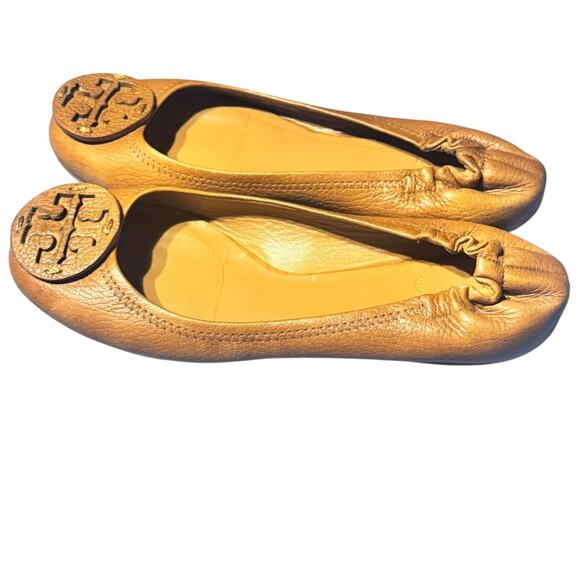 B10. TORY BURCH | Luxury - Reva - Tan Leather Ballet Flats Size 7M -Flawed - Picture 3 of 9